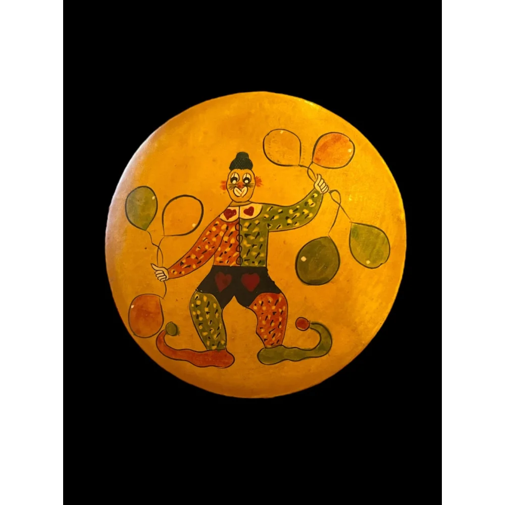 Vintage Handcrafted Laquered Clown Trinket Box Unique Hand painted Gift